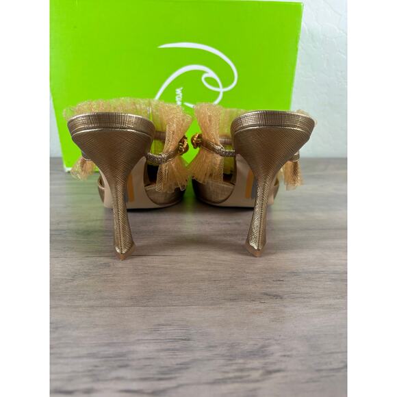 Sam Edelman Hughes Deep Gold Met Slip on Heel Women's Size 8M EU 38.5 NIB - Picture 6 of 8